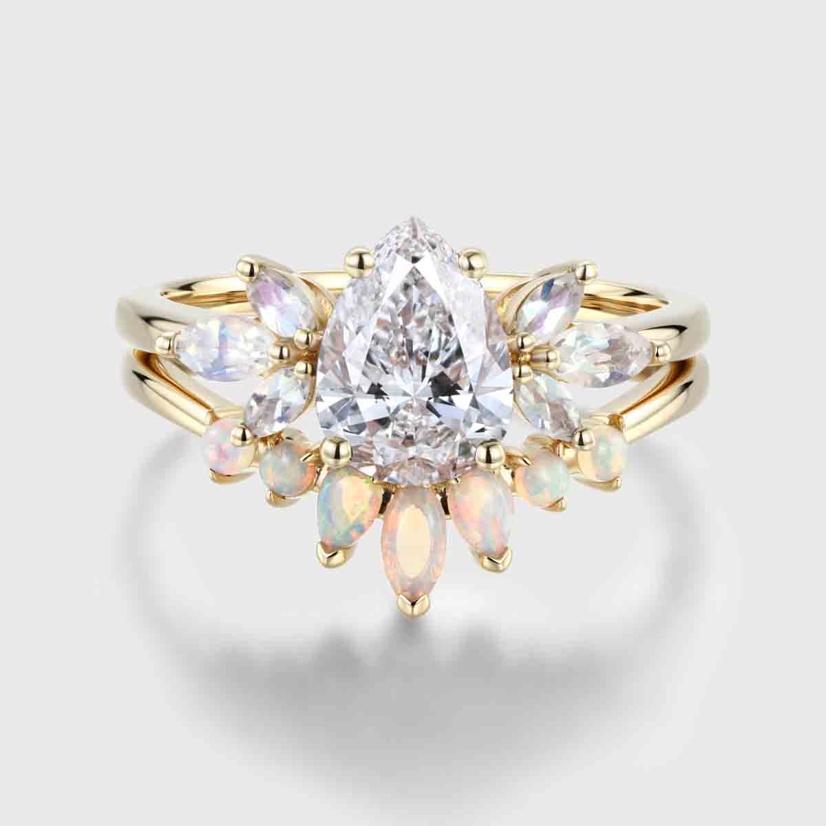 Pear cut Lab Grown Diamond Cluster Engagement Ring Bridal Set