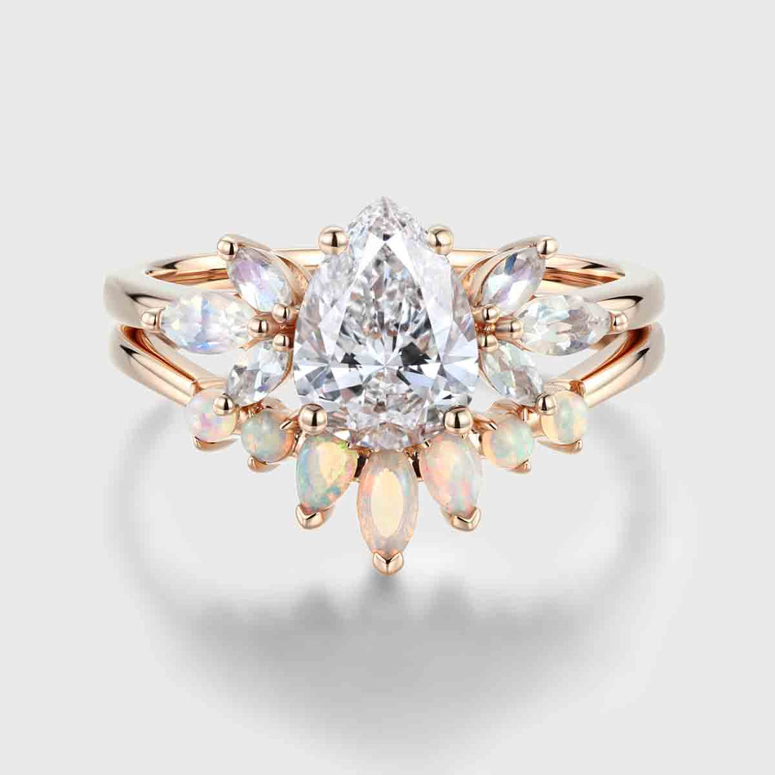 Pear cut Lab Grown Diamond Cluster Engagement Ring Bridal Set