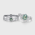 Pear cut Moss Agate Couples Ring Set- His and Hers Wedding Band Solid Gold Matching Promise Rings