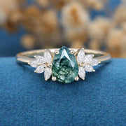 1.2 Carat Moss Agate Natural Green Pear cut Cluster Engagement rings