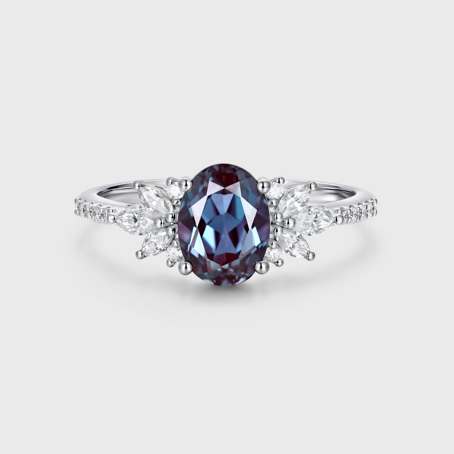 1.5Carat Oval cut Lab Alexandrite | Diamond Engagement ring