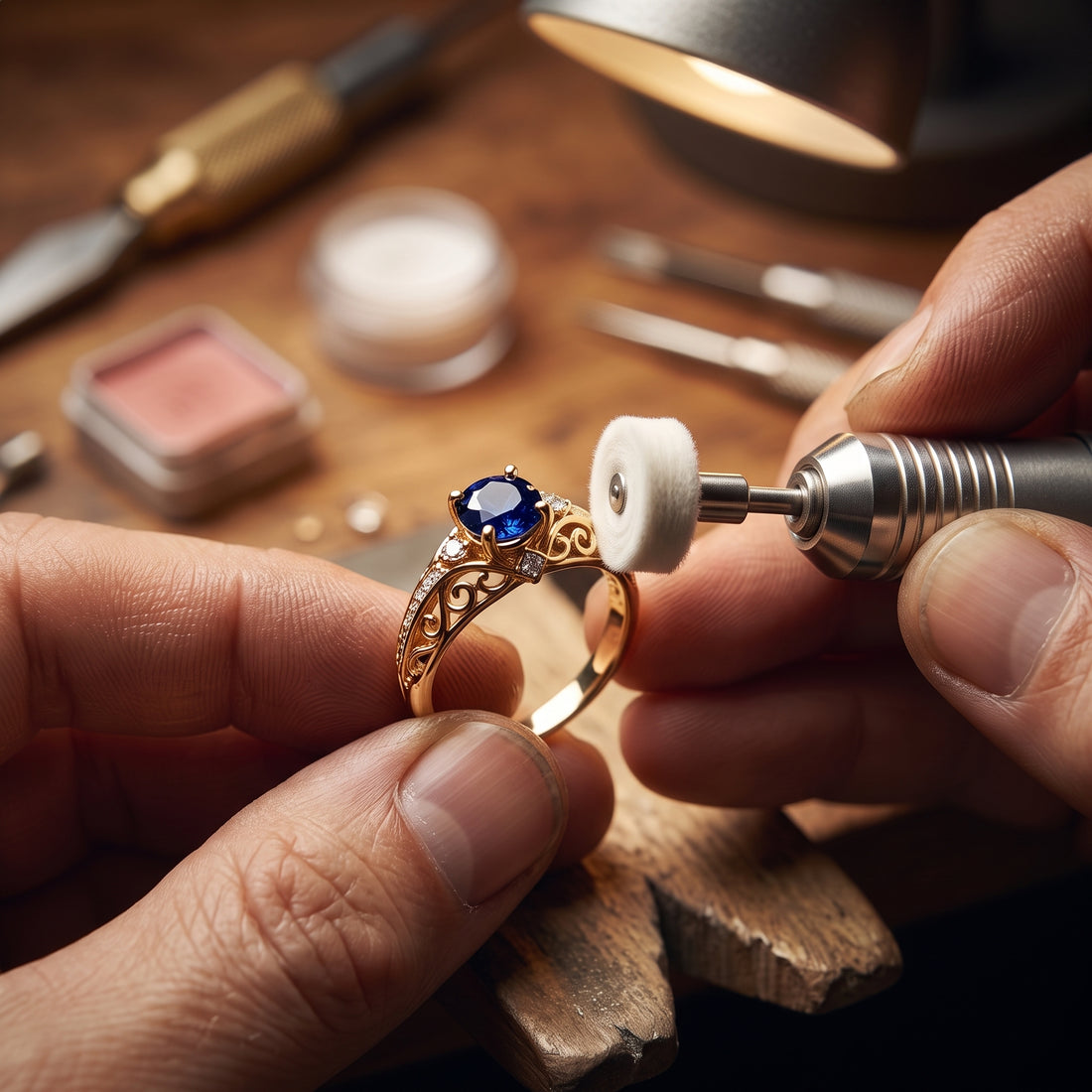 Finished handcrafted rings after polishing and inspection