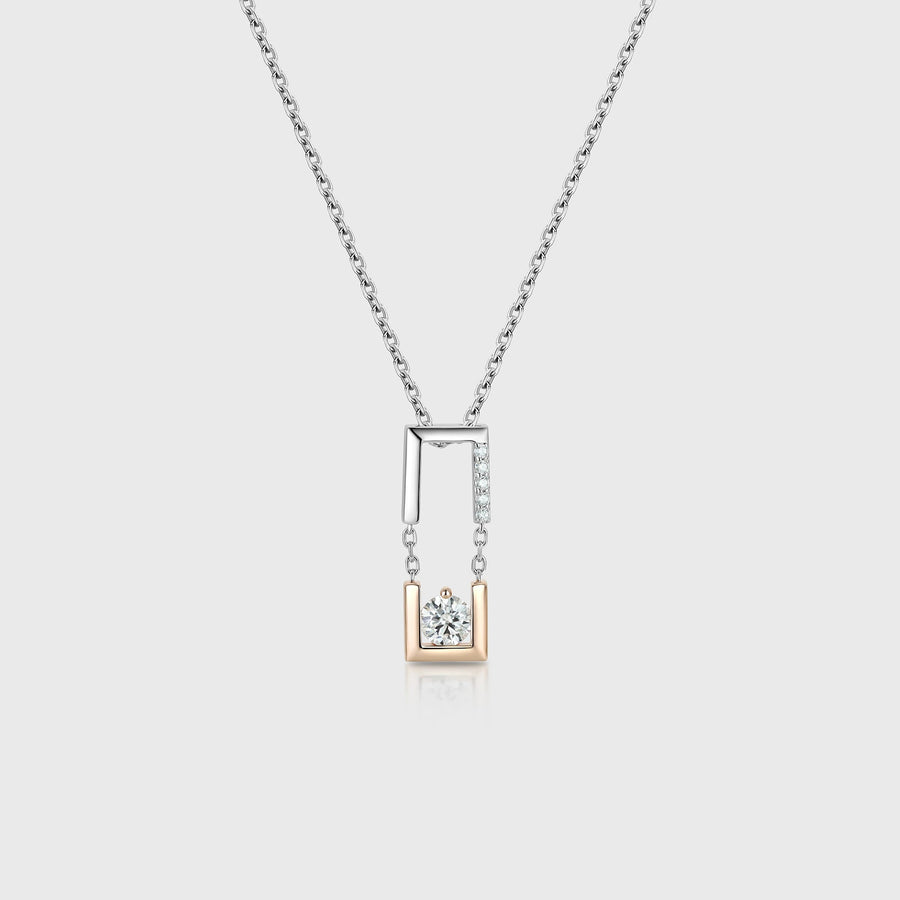 Round cut Moissanite Pendant Necklace with Diamonds Halo Accents