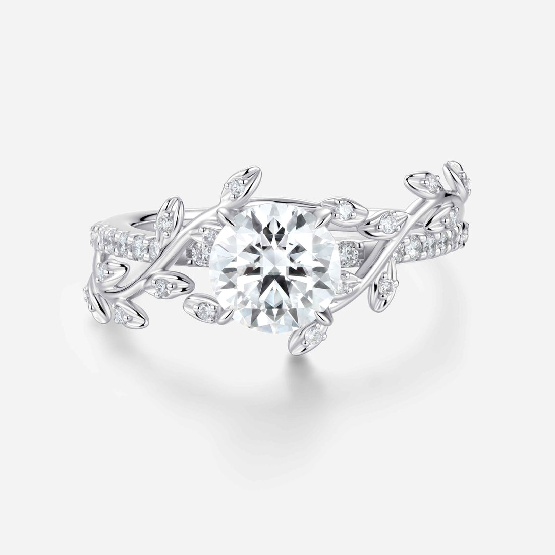 Round cut Moissanite Nature Inspired Engagement Ring