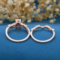 Marquise cut Alexandrite Engagement Ring & Nature Inspired Moss Agate Wedding Bridal Set