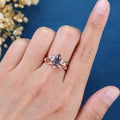 Marquise cut Alexandrite Engagement Ring & Nature Inspired Moss Agate Wedding Bridal Set