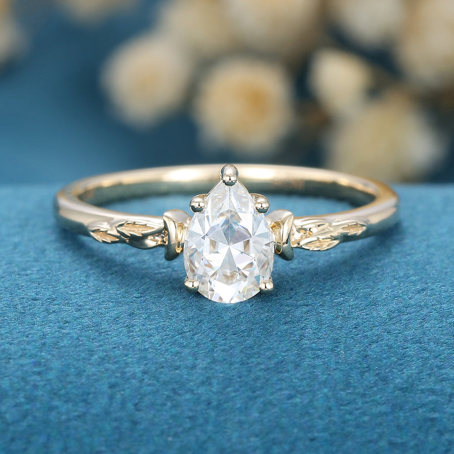 Pear cut Moissanite Solitaire Engagement Ring