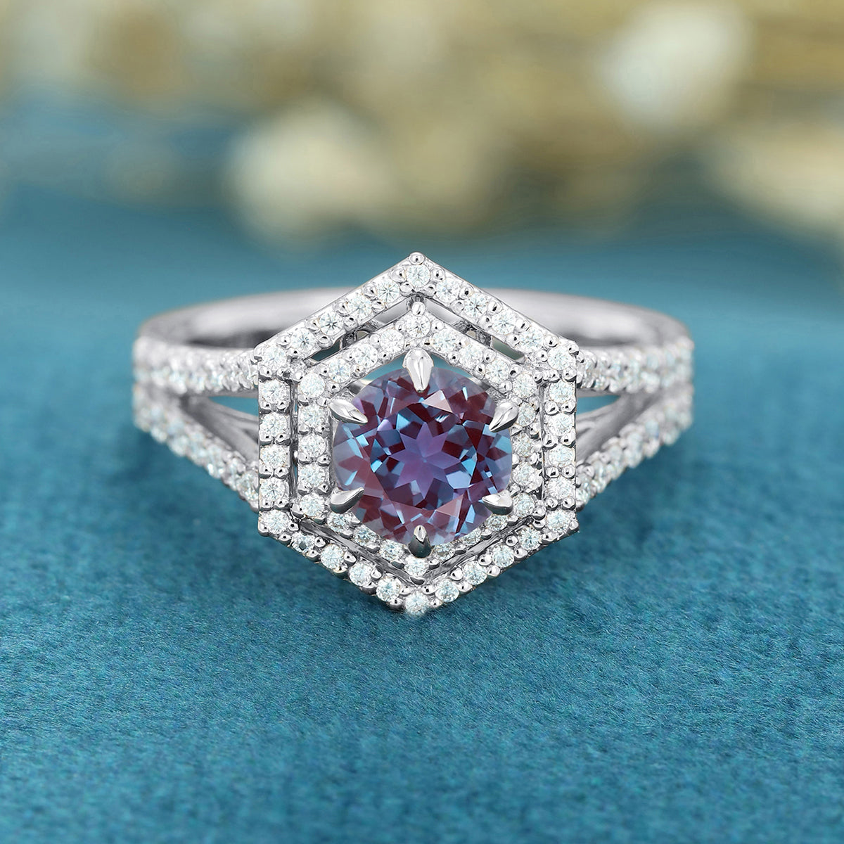 Round Cut Alexandrite Engagement Ring