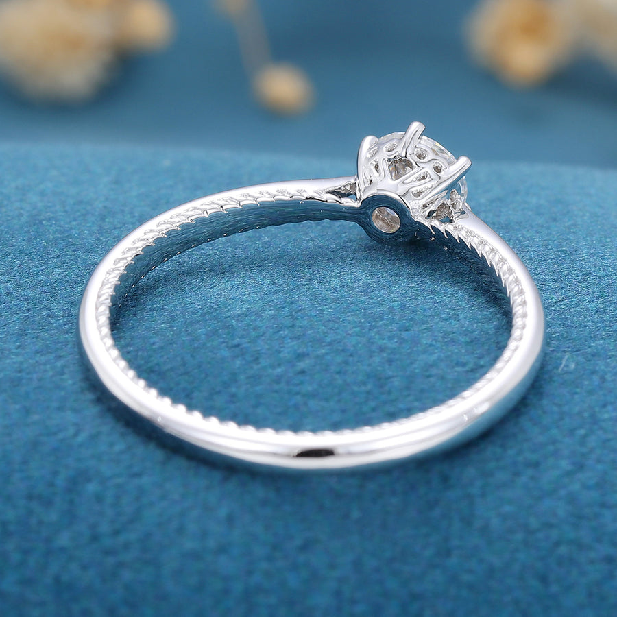 Round cut Moissanite Minimalist Engagement Ring