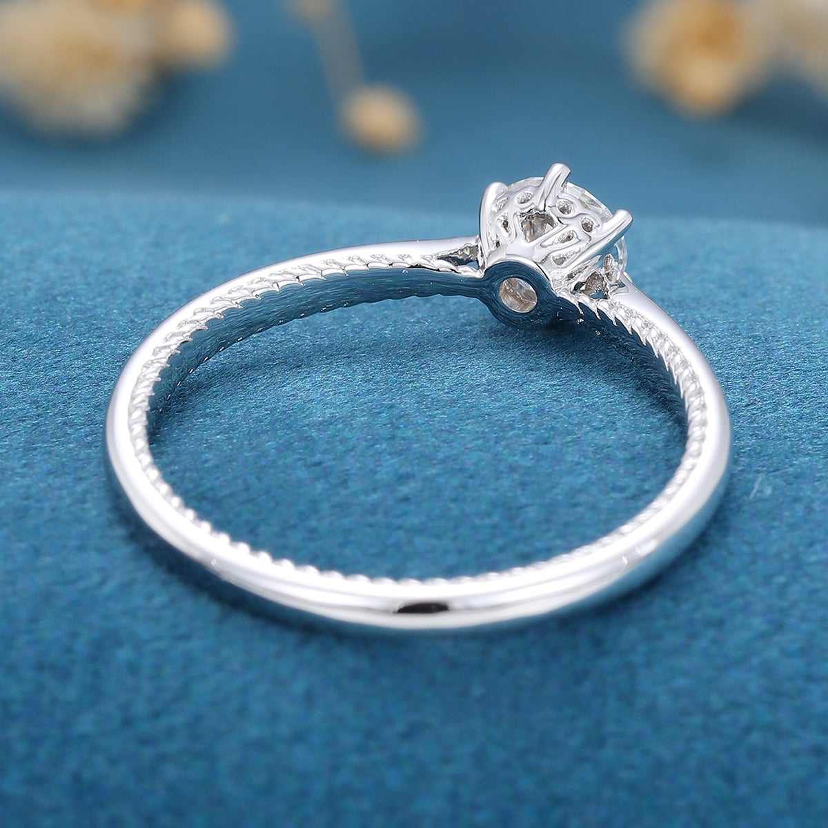 Round cut Moissanite Minimalist Engagement Ring