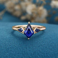 Kite Cut Lab Sapphire Yellow Gold Engagement Ring