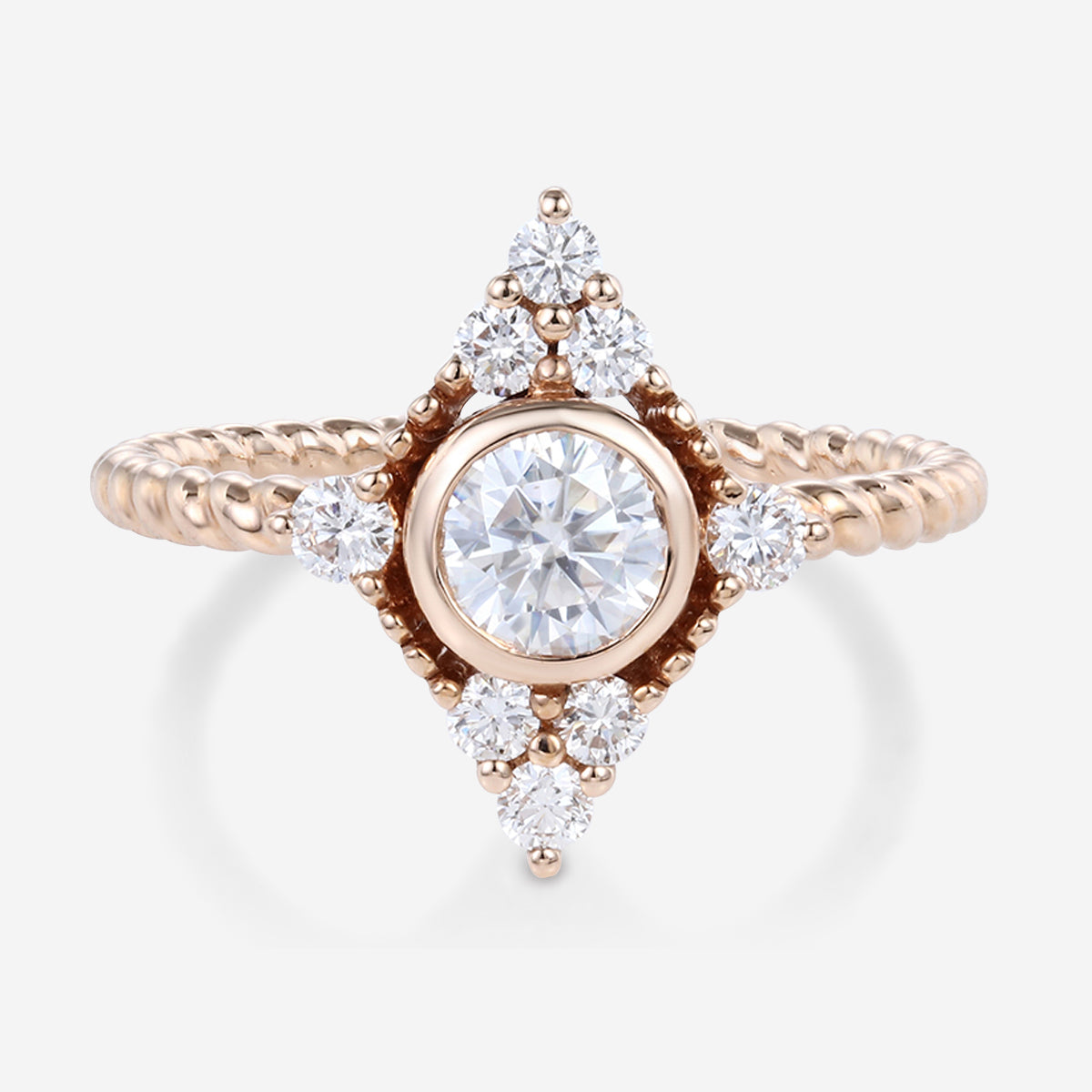 Bezel SetSet Round cut Moissanite Halo Gold Engagement Ring