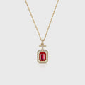 Emerald cut Lab Ruby Pendant Necklace with Moissanite Halo Accents
