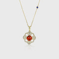 Round cut Spinel Pendant Necklace with Diamonds Halo Accents