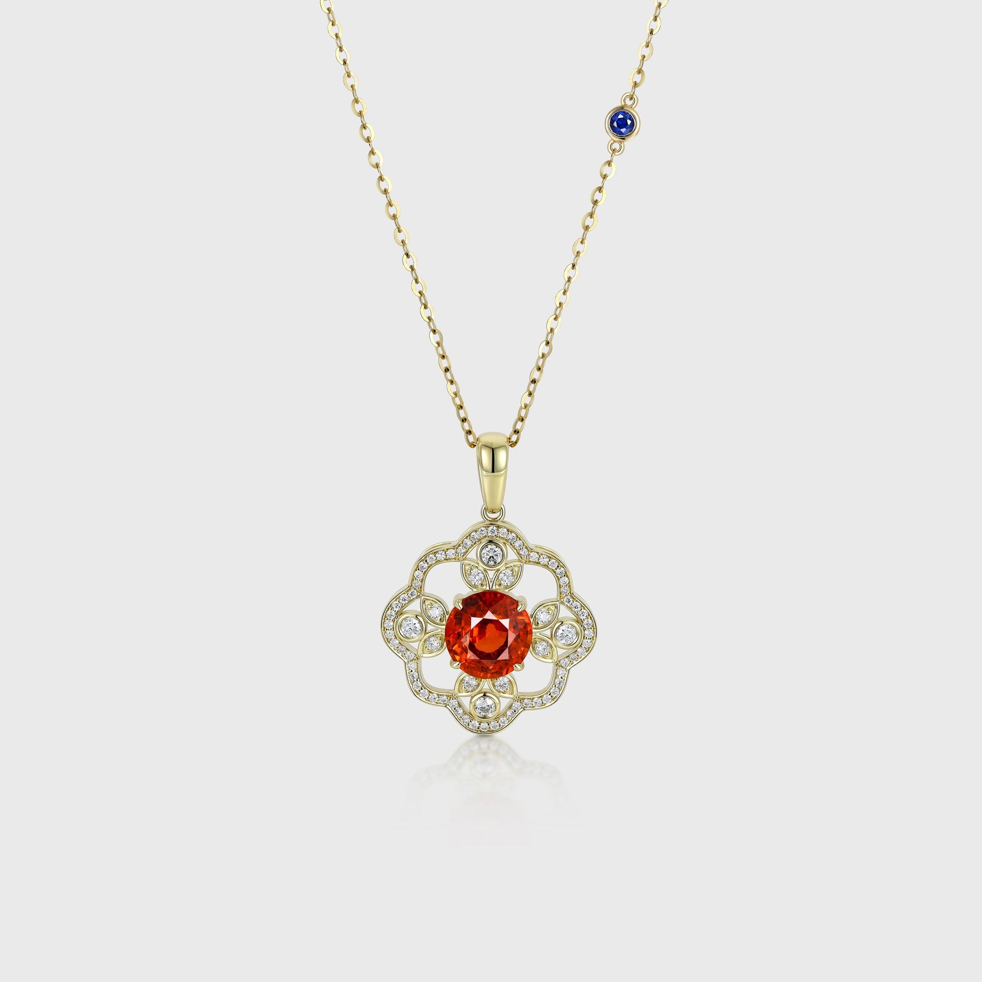 Round cut Spinel Pendant Necklace with Diamonds Halo Accents