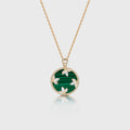 Round cut Malachite Pendant Necklace with Diamonds Halo Accents