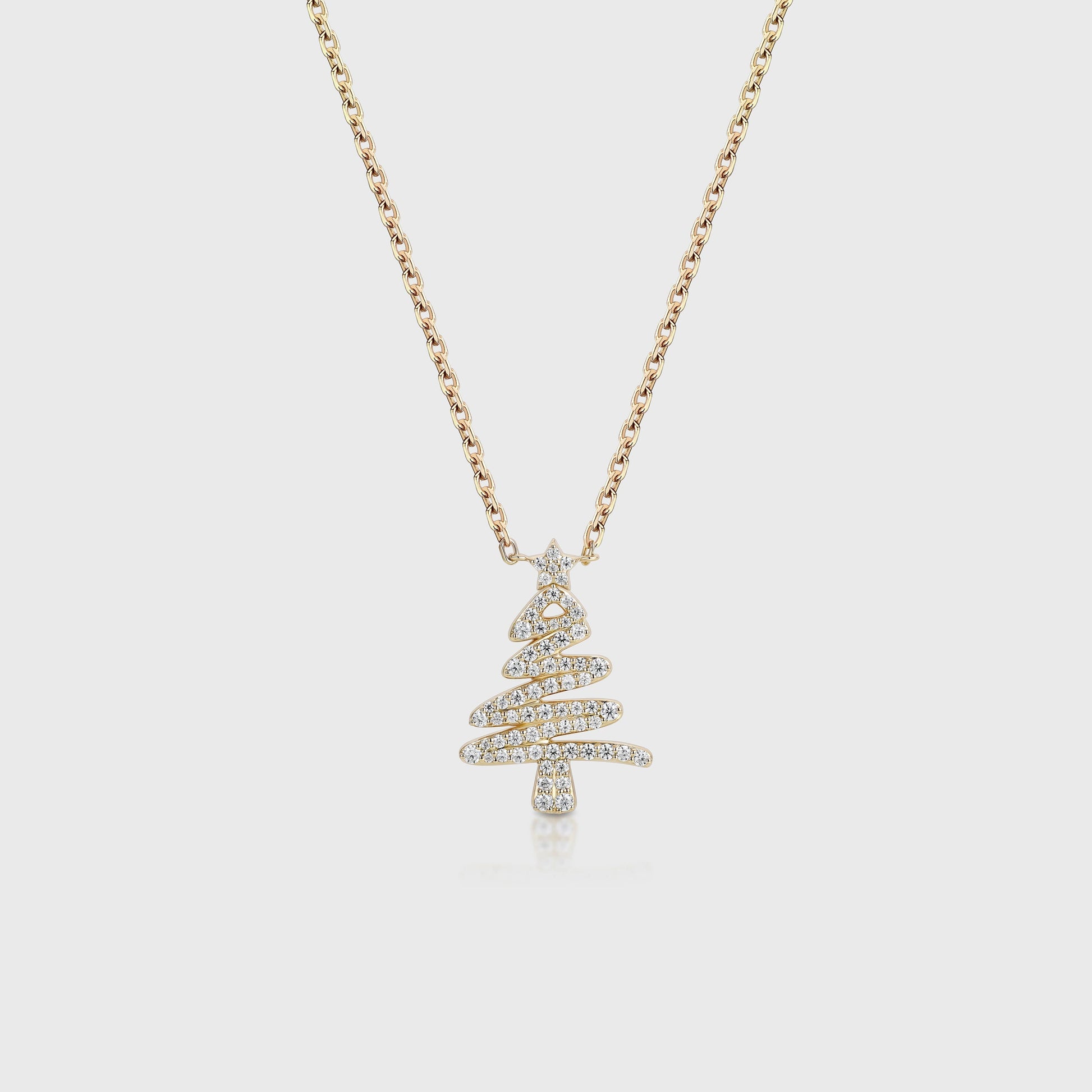 Christmas Tree Pendant Necklace with Moissanite or Diamonds Halo Accents