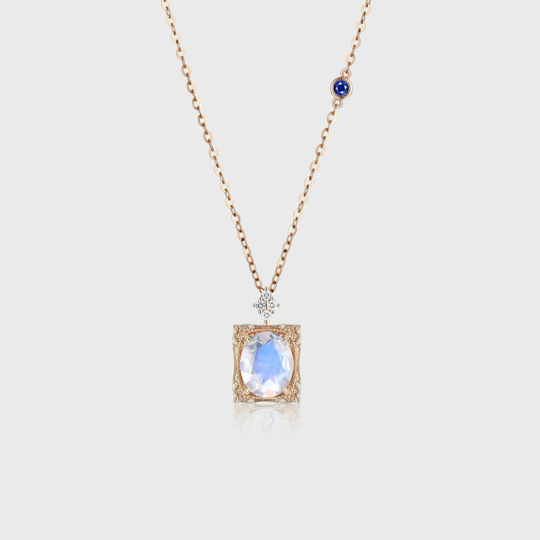 Oval cut Moonstone Pendant Necklace with Diamonds Halo Accents