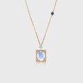 Oval cut Moonstone Pendant Necklace with Diamonds Halo Accents