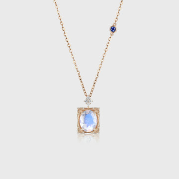 Oval cut Moonstone Pendant Necklace with Diamonds Halo Accents