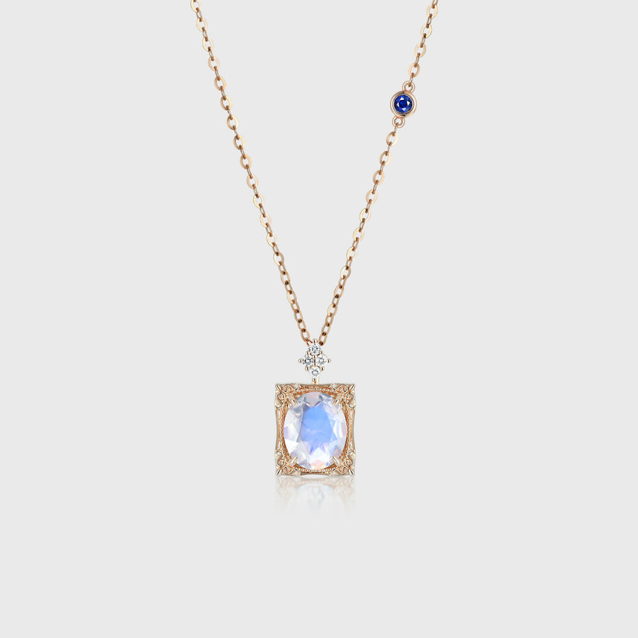 Oval cut Moonstone Pendant Necklace with Diamonds Halo Accents