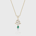 Pear cut Lab Emerald Pendant Necklace with Moissanite Halo Accents