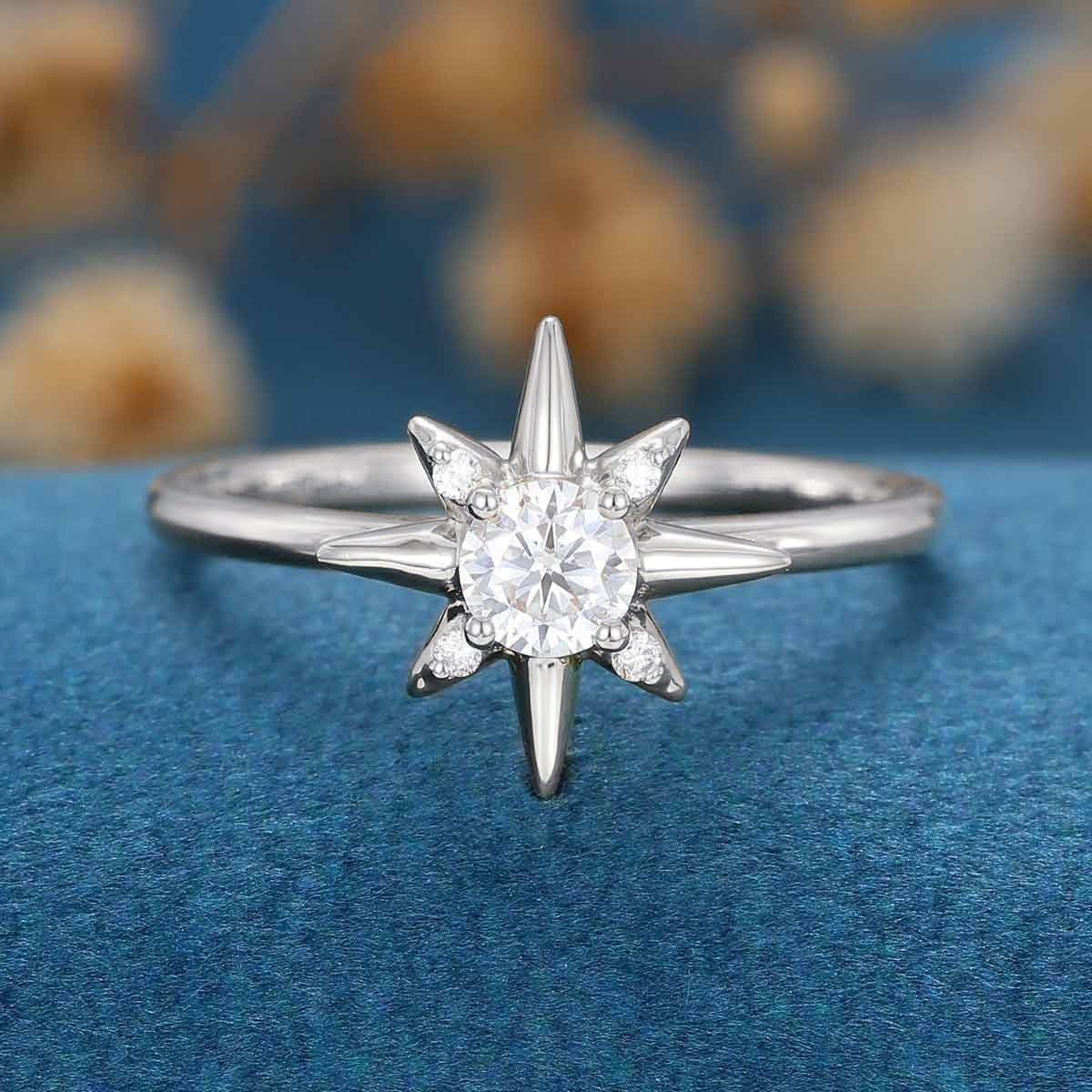 Round Moissanite North star Engagement Ring