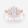 1 Carat Vintage Marquise cut Moissanite Cluster Engagement Ring Set