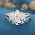 2PCS Marquise Moissanite Cluster Engagement ring Bridal Set