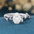 Nature Inspired Oval cut Moissanite Leaf Gold Engagement Ring