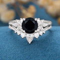 2PCS Round Black Onyx Cluster Engagement Bridal Set