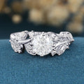 Nature Inspired Round cut Moissanite Leaf Gold Engagement Ring