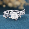 Nature Inspired Round cut Moissanite Leaf Gold Engagement Ring