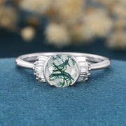 Bezel Set Rose cut Moss Agate Gold Engagement Ring