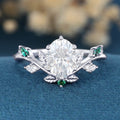 Nature Inspired Oval cut Moissanite Leaf  Engagement Ring