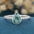 Pear cut Moss Agate Half Eternity Gold Engagement Ring