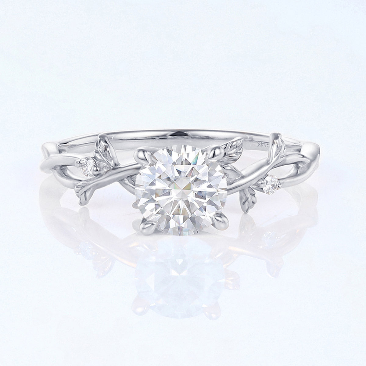 Nature Inspired Round cut Moissanite Leaf Gold Engagement Ring