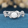 Nature Inspired Round cut Moissanite Leaf Gold Engagement Ring