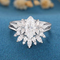 1 Carat Vintage Marquise cut Moissanite Cluster Engagement Ring Set