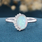 Bezel setting Oval cut Opal Halo Moissanite | Diamonds Gold Engagement Ring