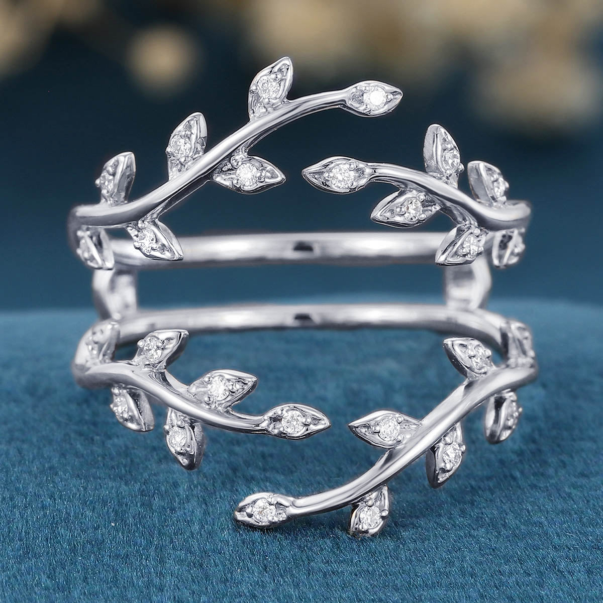 Nature Inspired moissanite | Diamonds Leaf branch stacking Gold wedding ring