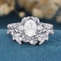 Nature Inspired Round cut Moissanite Leaf Gold ring set