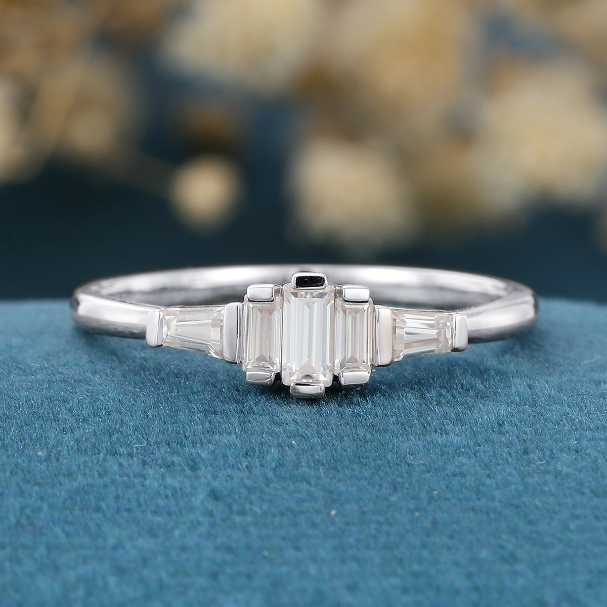 Bezel Set Baguette cut Moissanite | Diamonds Gold Engagement Ring