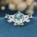 Nature Inspired Oval cut Moss Agate Leaf  Engagement Ring