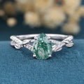 Nature Inspired Pear cut Moss Agate Leaf Gold Engagement Ring