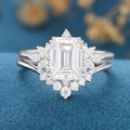 Emerald cut Moissanite Cluster Engagement ring Bridal Set