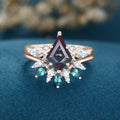 1.3 Carat Kite Cut Lab Alexandrite Wedding bridal set