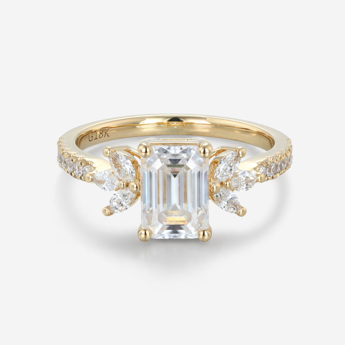 1 Carat Emerald cut Moissanite Cluster Engagement ring