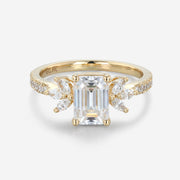 1 Carat Emerald cut Moissanite Cluster Engagement ring