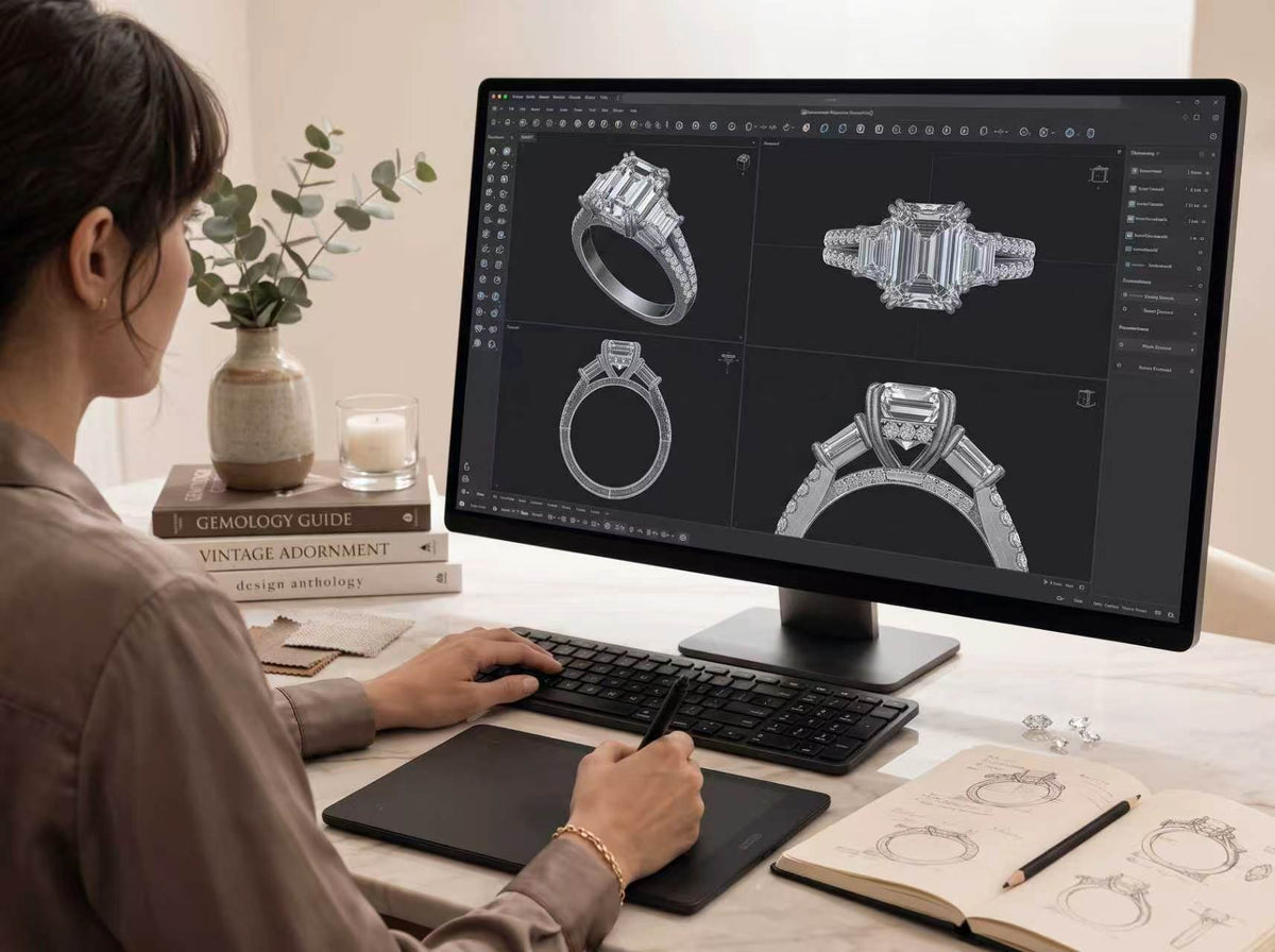A jewelry designer developing a custom ring in CAD